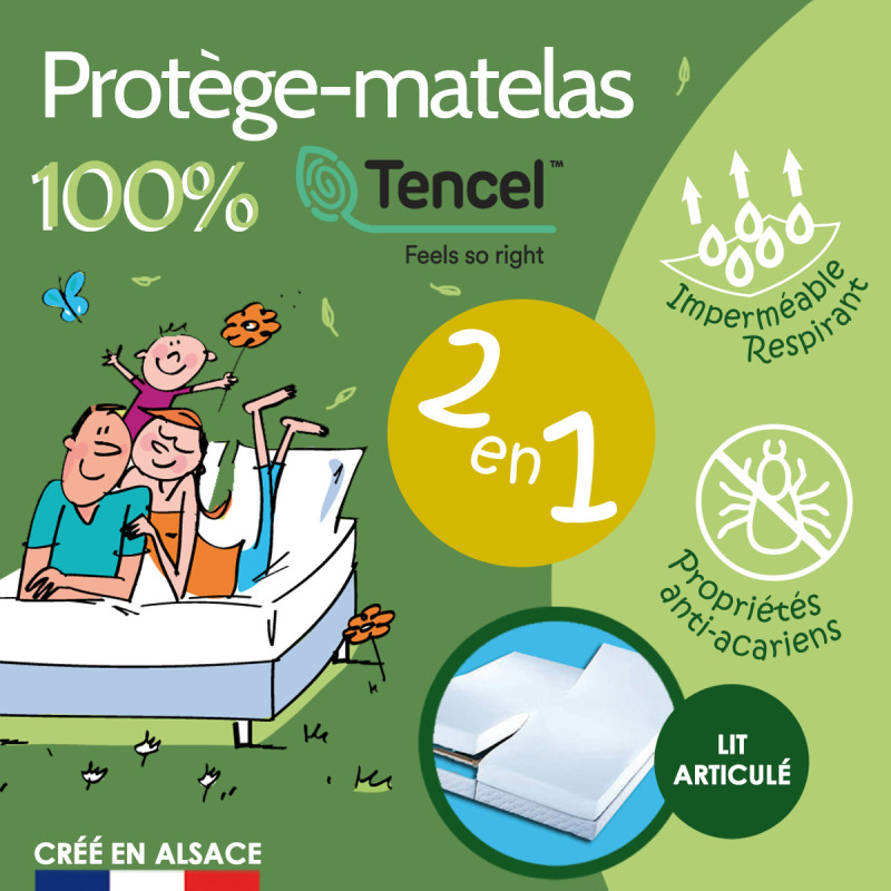Protège matelas 140x190-200 cm imperméable - 100% tencel anti
